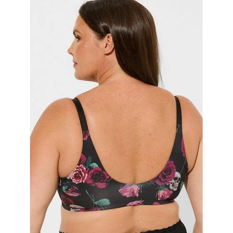 Torrid Perfect T-Shirt Push Up Front Close Bra Size 44B Black Roses Skulls NEW‎ - Image 2
