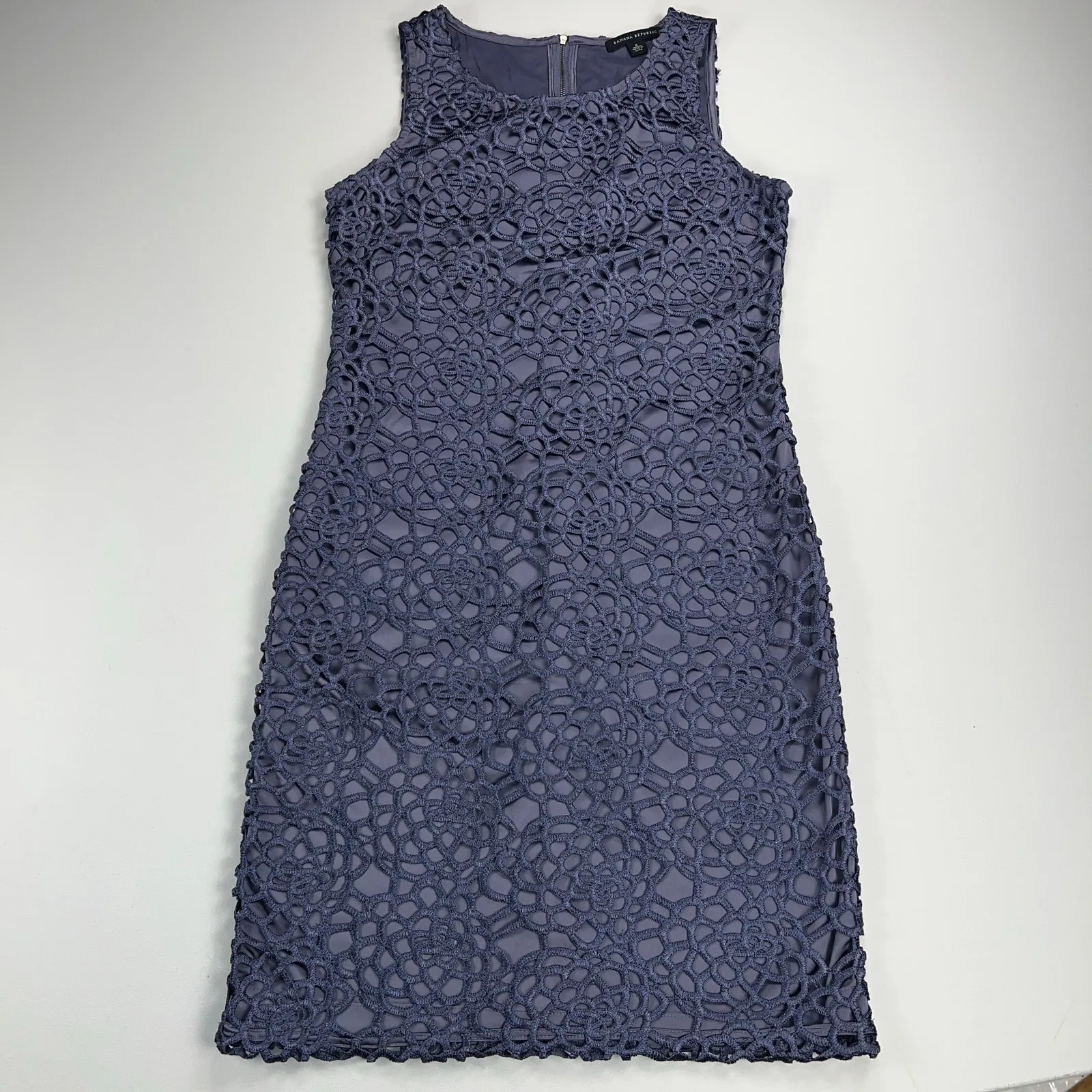 Banana Republic Crochet Overlay Sleeveless Sheath Dress West Palm Blue Size 4 - Image 16