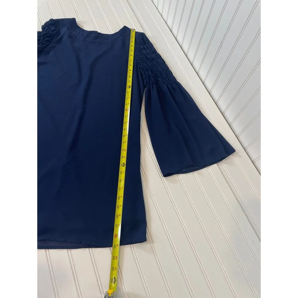 Speechless Navy Blue Smocked Bell-Sleeve Dress Mini Shift Womens Size M - Image 7