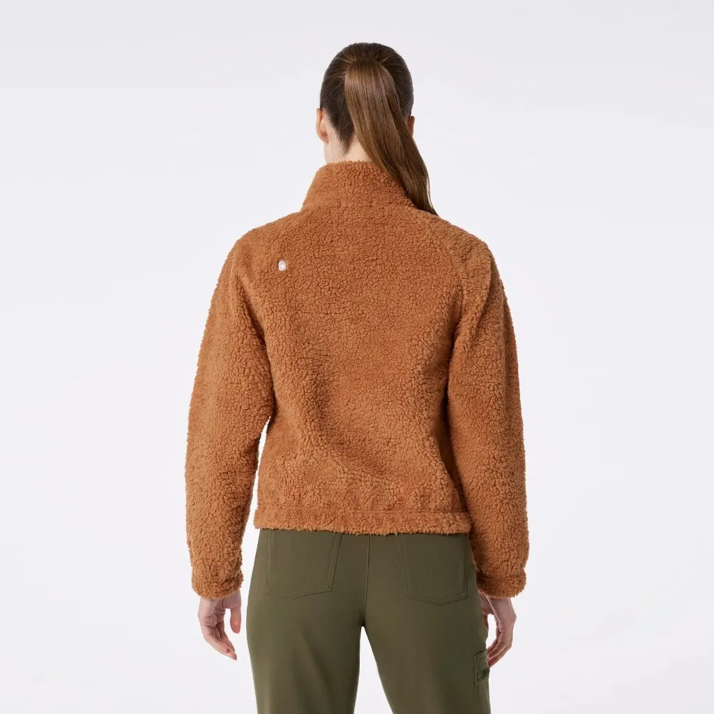 Figs On-Shift High Pile Fleece Bomber Jacket in Mocha, Size Large - Image 8