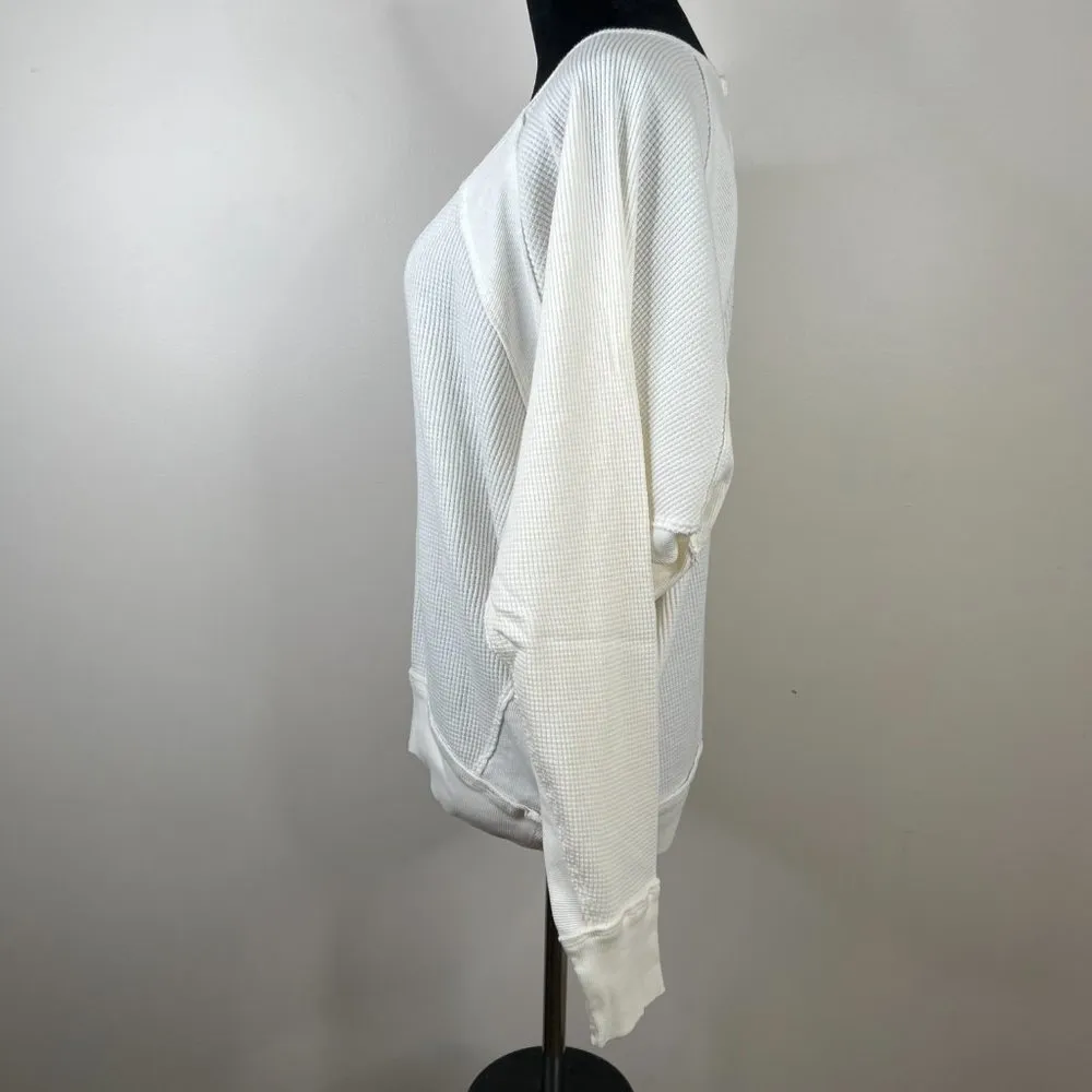 Free People Santa Clara Waffle Knit Thermal Long Sleeve Top in Alabaster White - Image 9