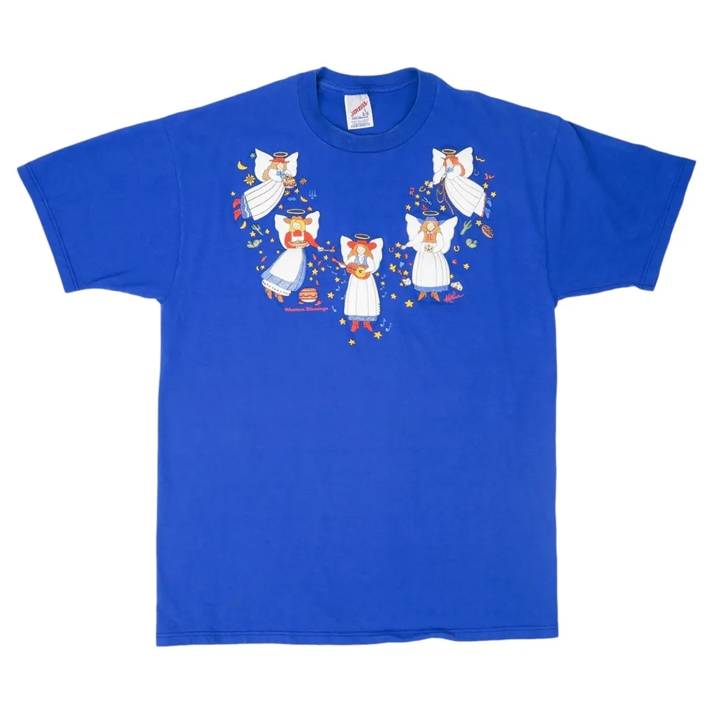 Vintage 90s Jerzees Western Blessings Angel Shirt - Image 2