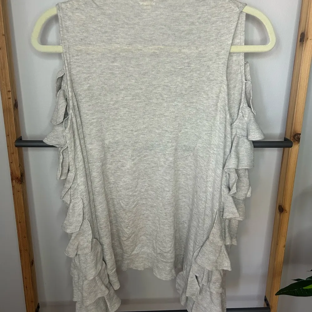 J Crew Gray Ruffle Sleeveless Open Sweater Vest size s - Image 3