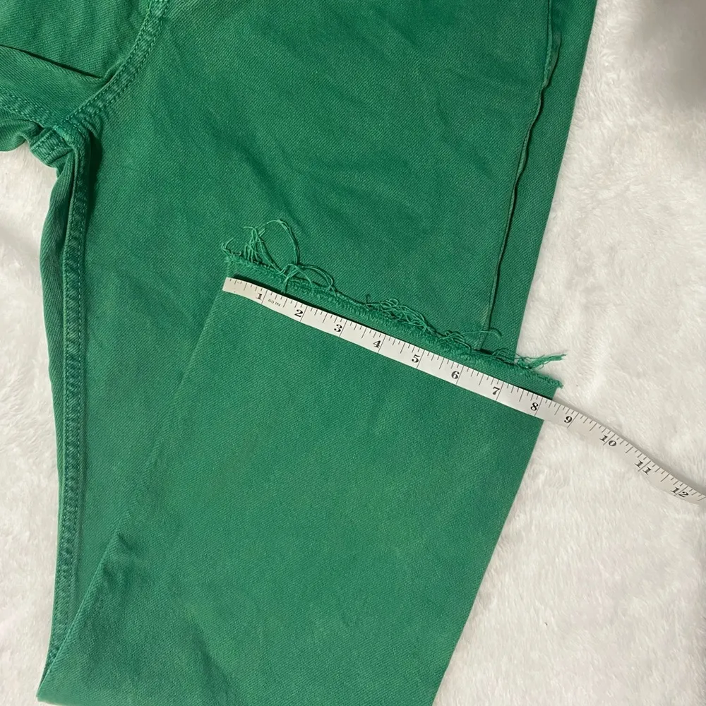 Solid Color Wide Leg Cropped Jeans Green - Image 8