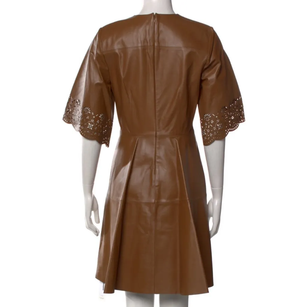 Pearl by Lela Rose Lamb brown Leather Mini Dress NEW Size 4 - Image 10