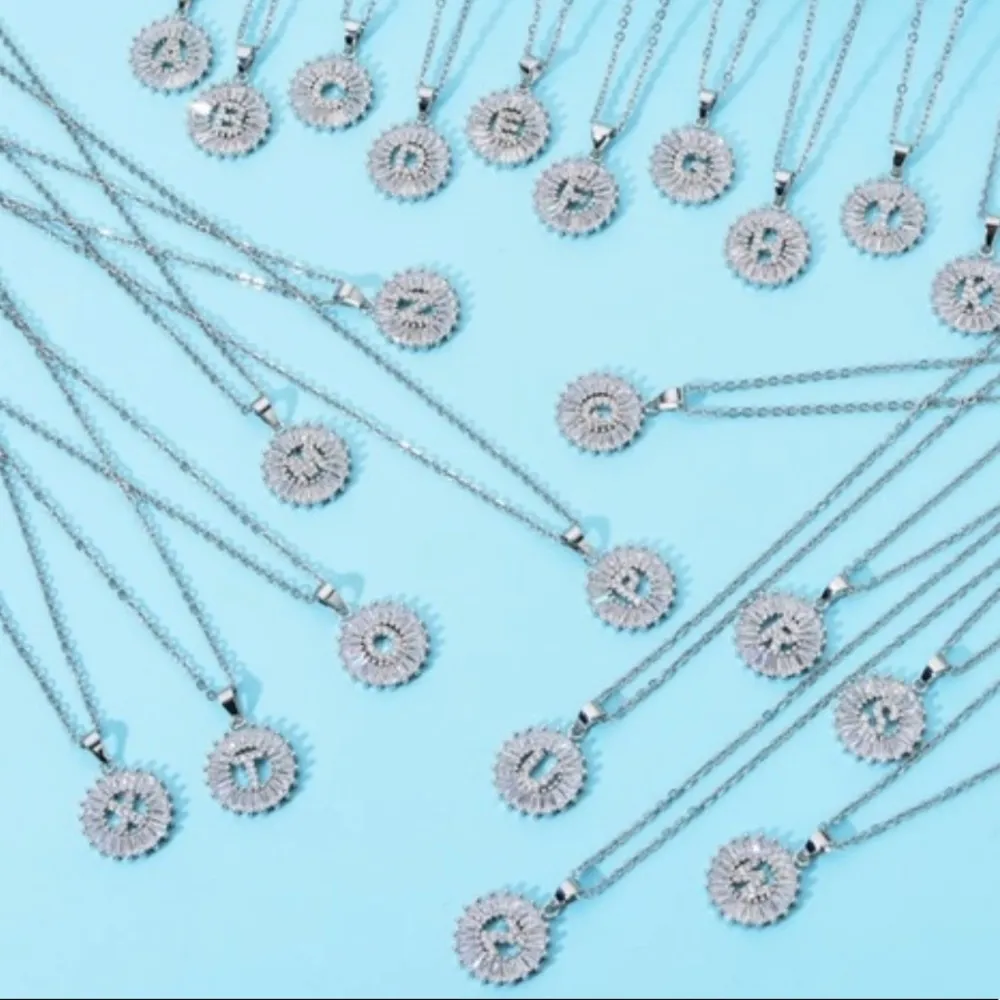 Silver Initial Crystal Pendant Necklace A - Image 3