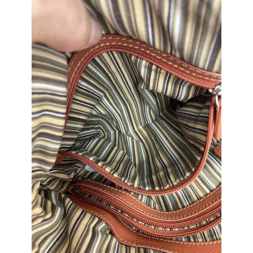 Clarks Pebbled Leather Purse Rust Orange Medium Boho Travel Satchel Double Strap - Image 11