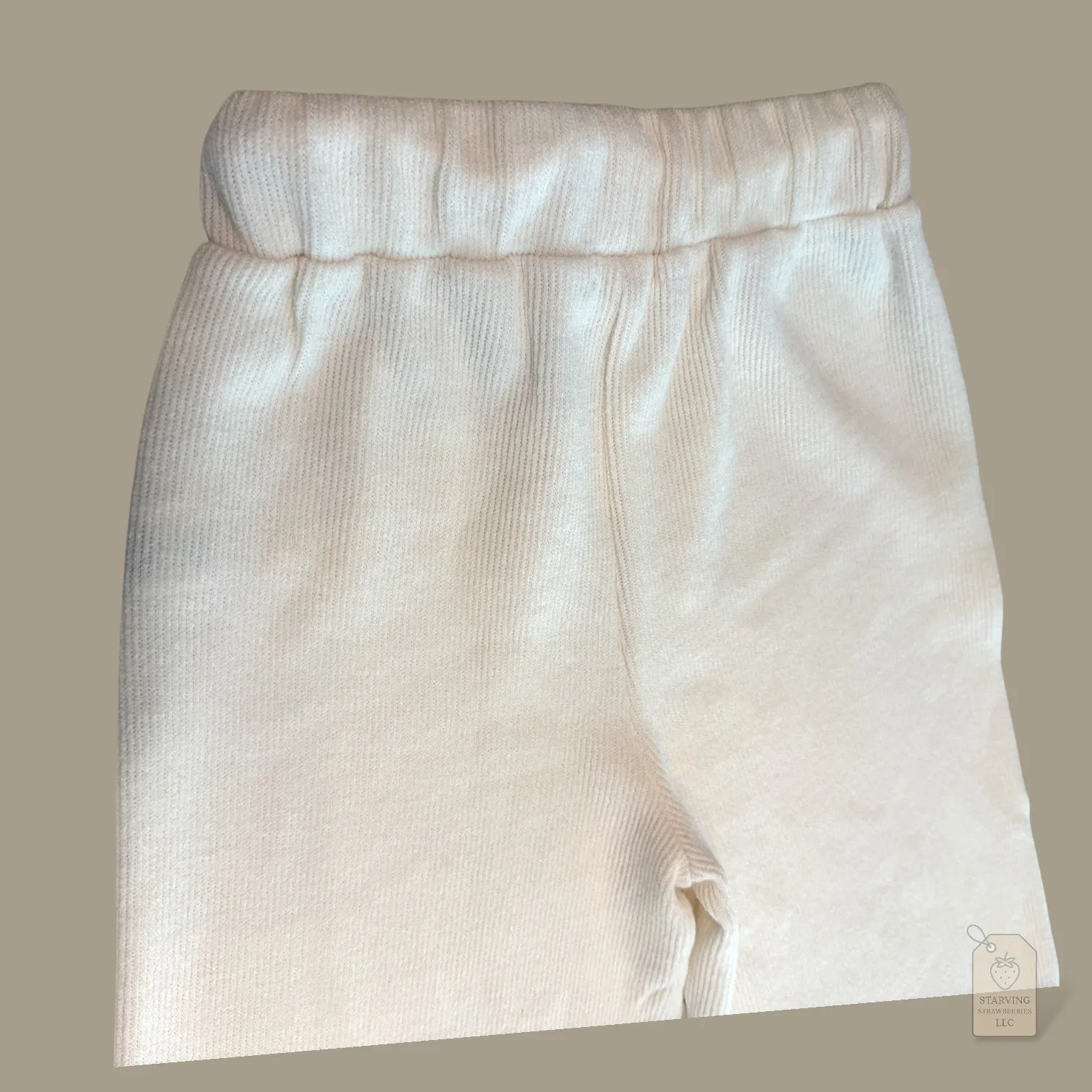 GB Cream Ribbed Knit Wide Leg Pants XS Cozy Lounge High Rise Drawstring - Image 5