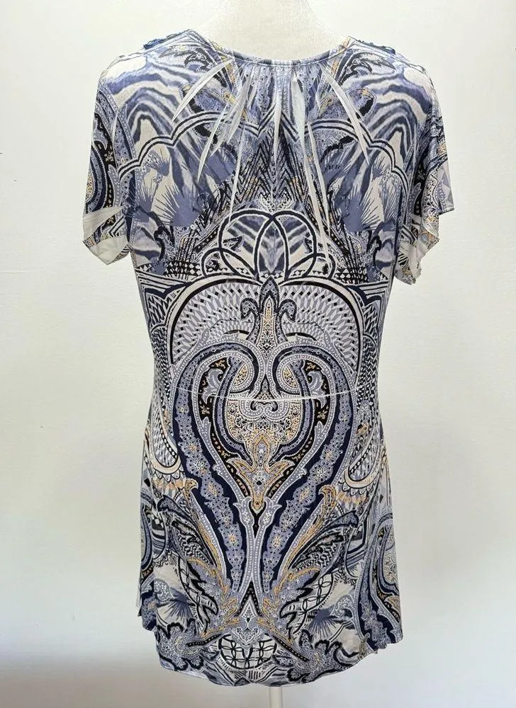 World Unity Top Blue and Ivory Paisley Blue Cutout Lace & Sequins Medallion M Size M - Image 9