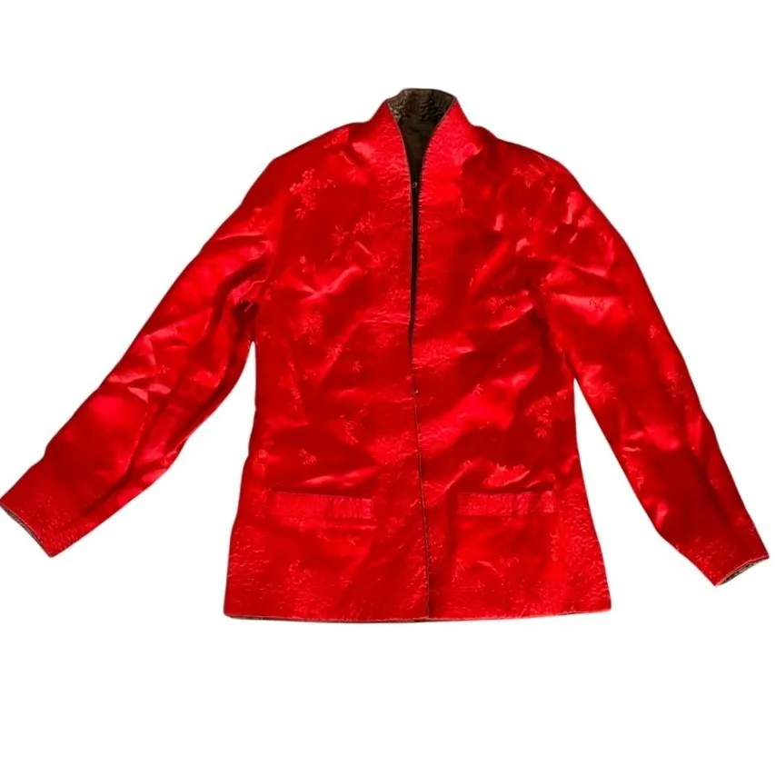 Vtg Peony Brand Satin Chinese Jacket Sz S Reversible Gold Bronze Red Shanghai - Image 9