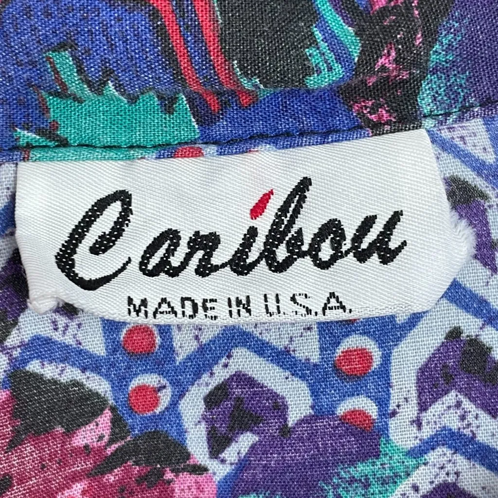 Vintage Floral Blouse Southwestern Eclectic Print Short Sleeve Women Vibrant Top Pink Size L - Image 7