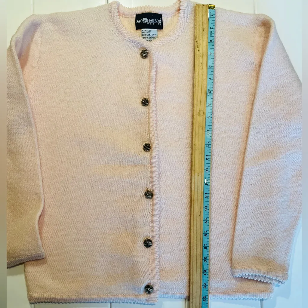 Sag Harbor Petite 100% Wool Cardigan, Light Pink, Size S - Image 4