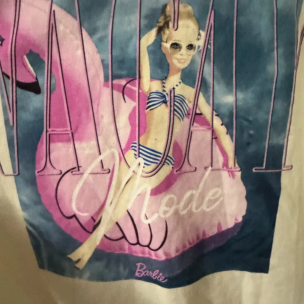 Barbie Cream Sweater with Pink and Blue Graphic Size L - Image 2