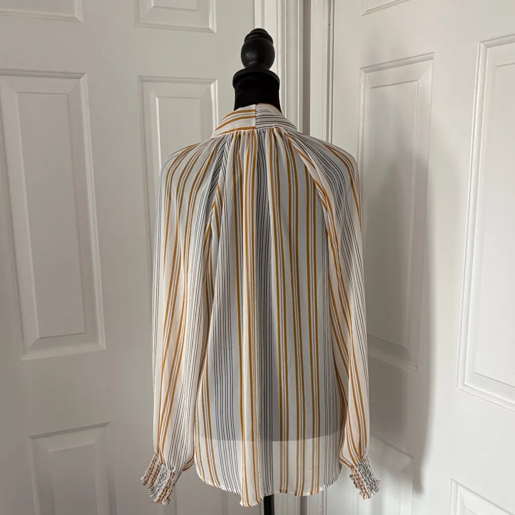Potter's Pot White and Gold Striped Neck Tie Blouse - Image 5