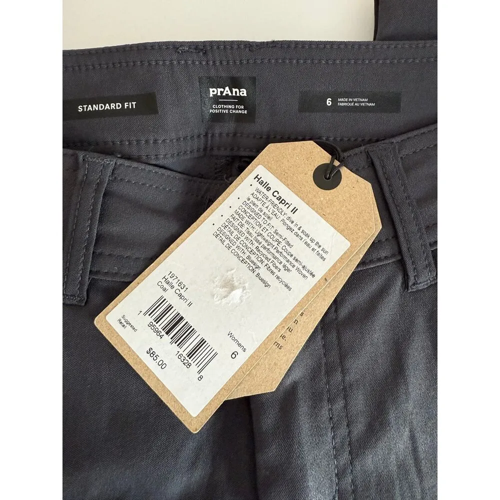 prAna Halle Capri II Women’s Sz 6 Coal Gray Performance Hiking NWT Roll Up Crop - Image 11