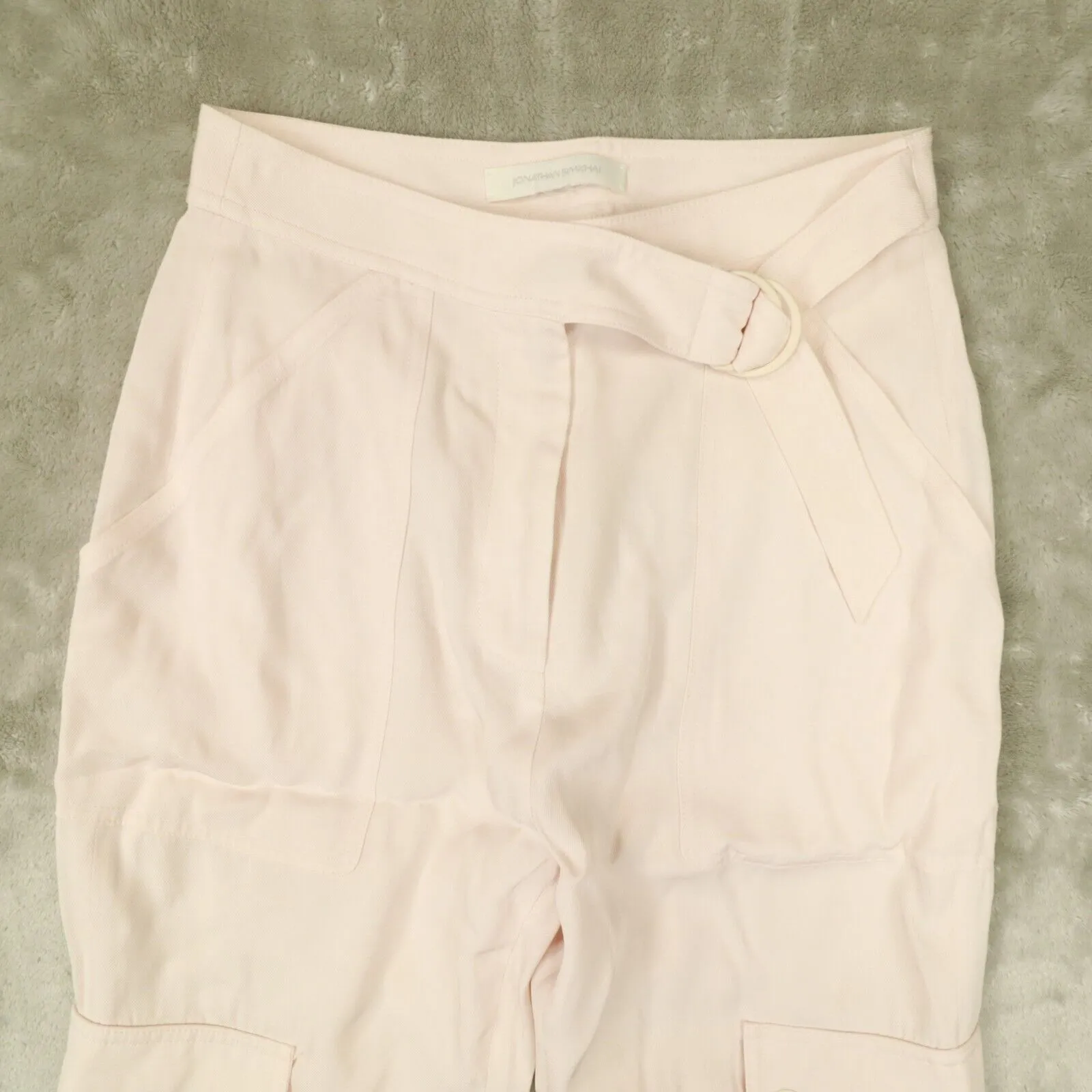 JONATHAN SIMKHAI Pale Pink Cargo Structured Satin Belted Utility Pants‎ Size 26 - Image 2