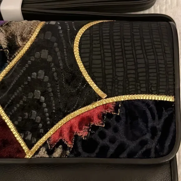 Collage by Carlos Falchi Purse Black Leather‎ Patchwork Fabric Shoulder Bag - Image 4