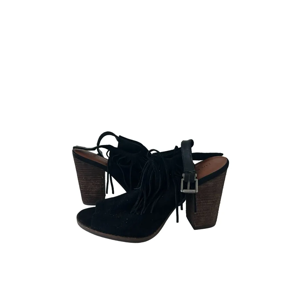 LUCKY BRAND Womens Liennah Black Fringe Heels Size 8 - Image 3