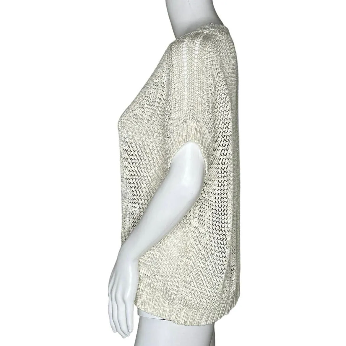 Tommy Bahama Sweater Womens XS Cream Silver‎ Shimmer Open Knit Beach Bohemian - Image 3