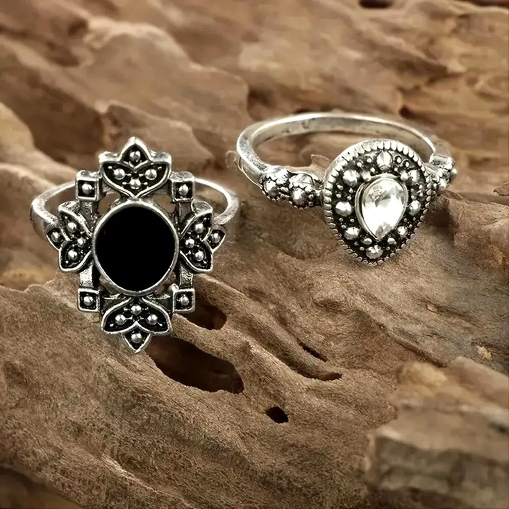 15 pc set Retro Midi Rings Silver and Black - Image 2