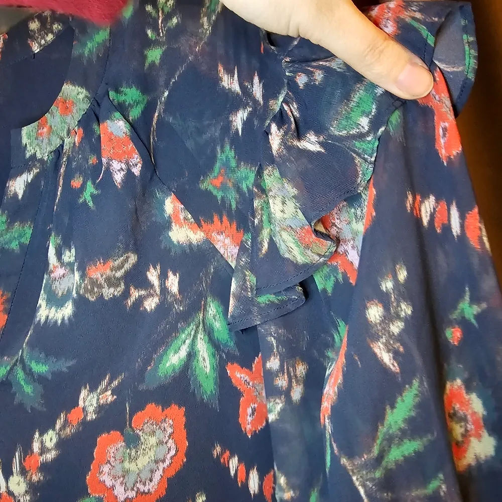 Derek Lam Retired Rent the Runway Collective Blue Floral Ruffle Blouse - Image 3