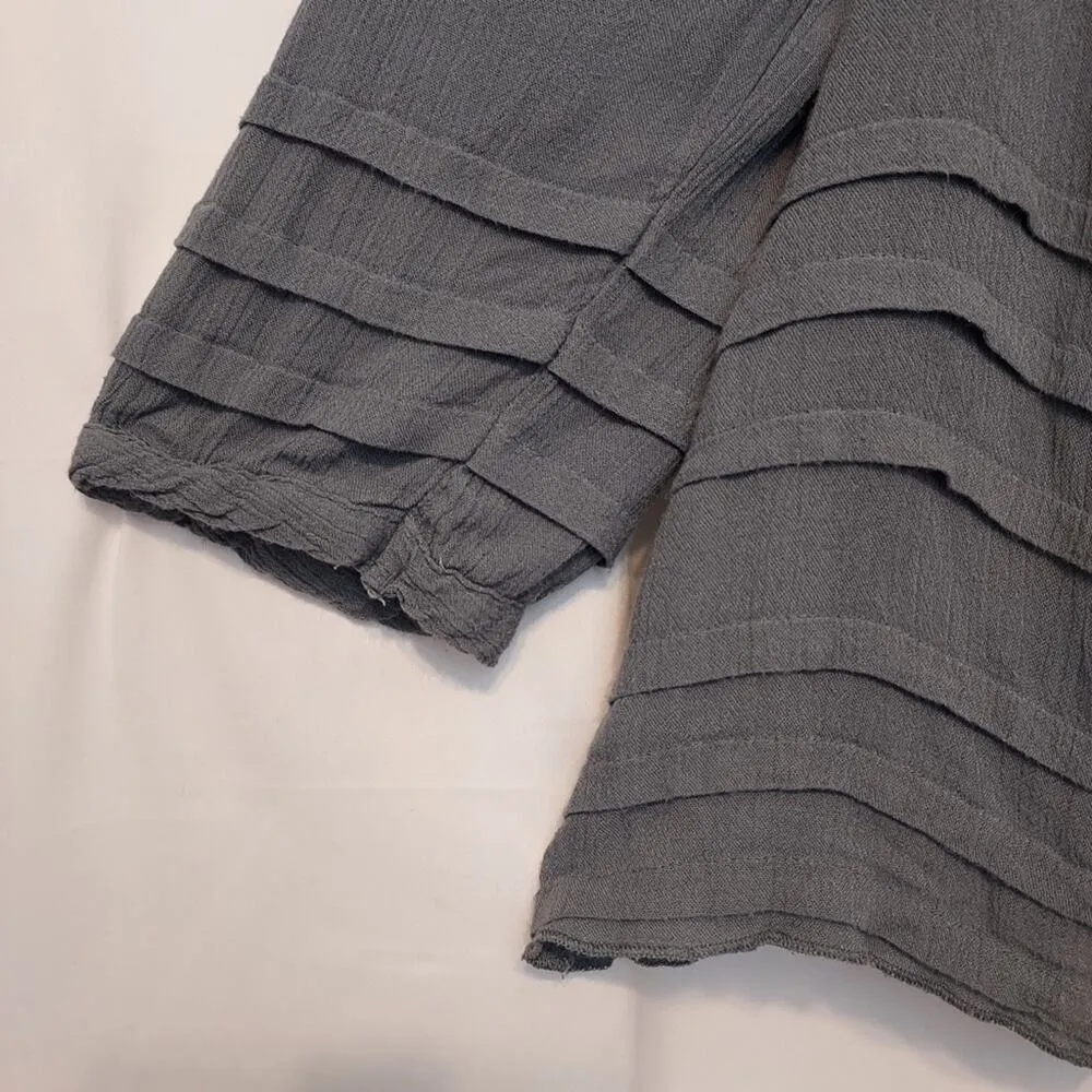 Abercrombie and Fitch Blue Gray Flowy Babydoll Tie 3/4 Sleeve Shirt Blouse Top - Image 5