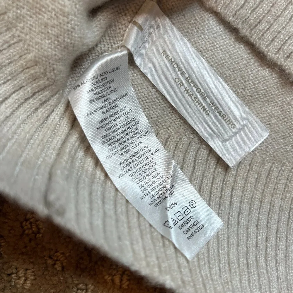 Ann Taylor Loft Rhinestone Flowers Wool Blend Crew Sweater Oatmeal Color SZ M - Image 7