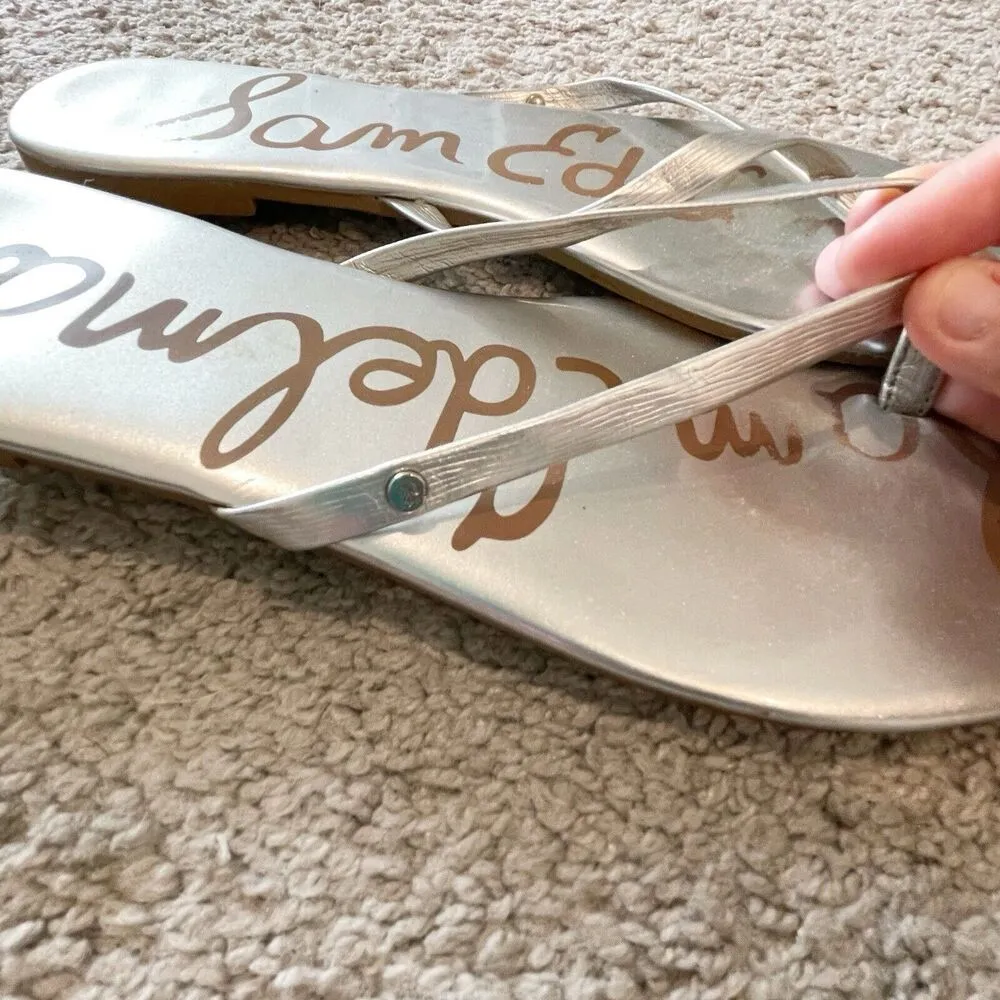 Sam Edelman Sandals Womens 10 Silver Summer Thong Oliver Travel Minimalist Matte - Image 2