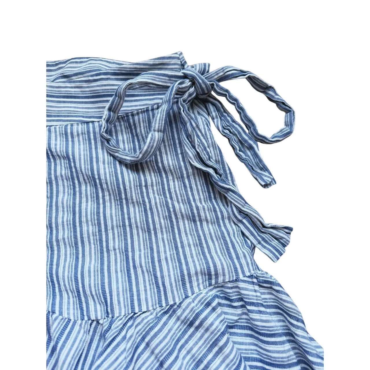 Rebecca Taylor Cottagecore Ruffled Wrap Bow Skirt 6 Blue Stripe Coastal Boho - Image 3