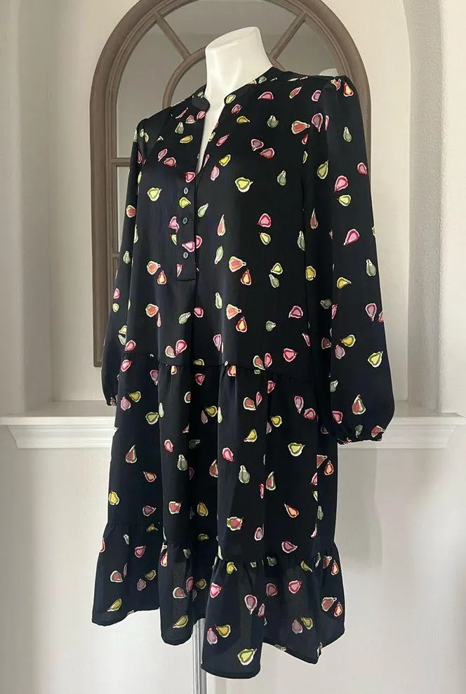 Nic+Zoe Tiered Long-Sleeve Dress w/Mandarin Collar, Black Multi, Size L NWT $188 - Image 12