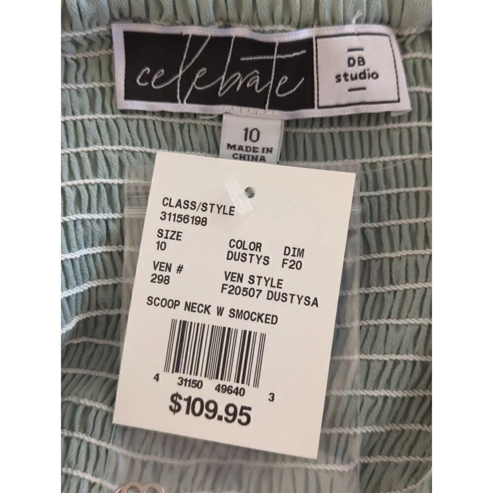 DB Studio‎ Celebrate Womens Smocked Scoop Neck Maxi Dress Dusty Sage Size 10 NWT Green - Image 11