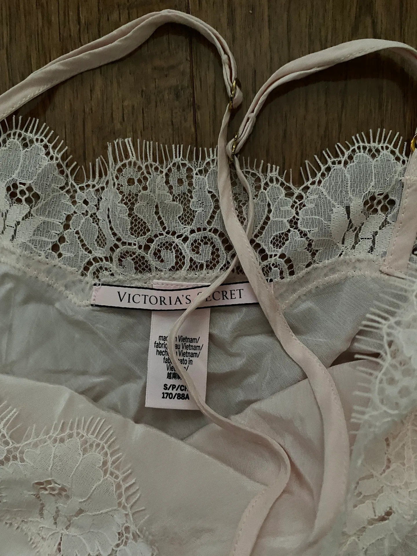 Victoria's Secret  pastel pink eyelet lace trimmed silky soft spaghetti strap tank top  - Image 2