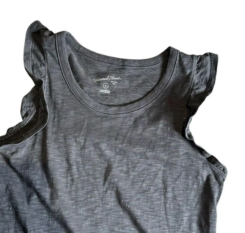 Universal Thread Midi Maxi Dress Ruffle Sleeve Size S Gray Distressed Minimalist - Image 8