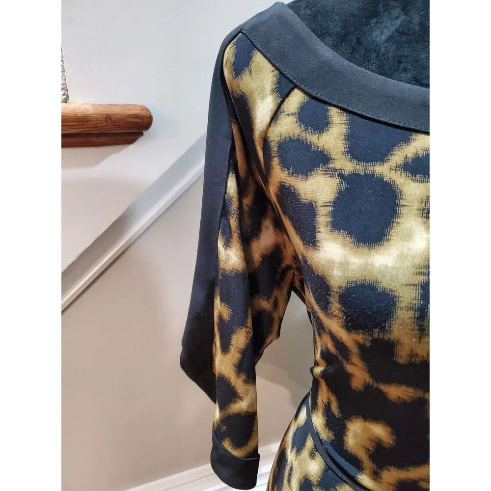 Carmen Women Black & Brown Polyester Round Neck Long Sleeve Knee Length Dress M - Image 8