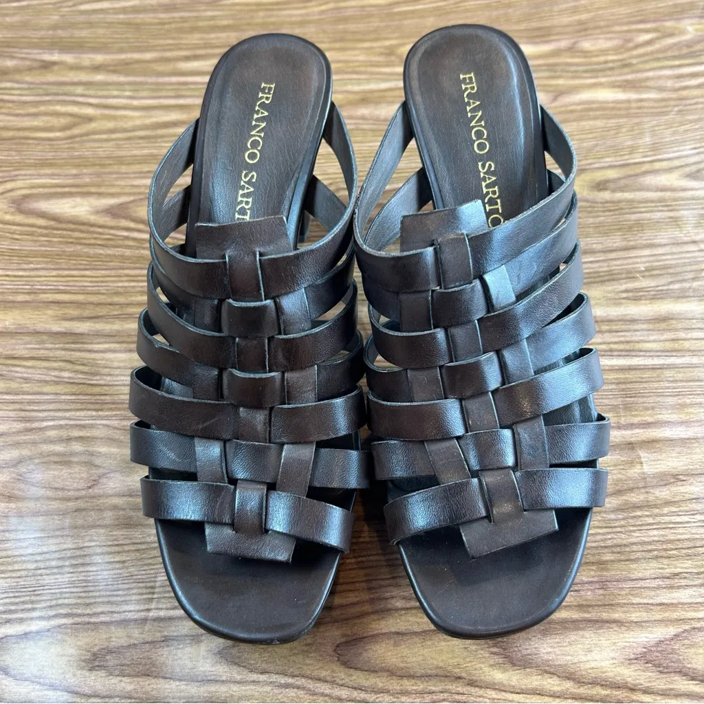 Franco Sarto Brown Leather Basket Weave Heeled Sandals “Twitter” - Size 8.5 - Image 2