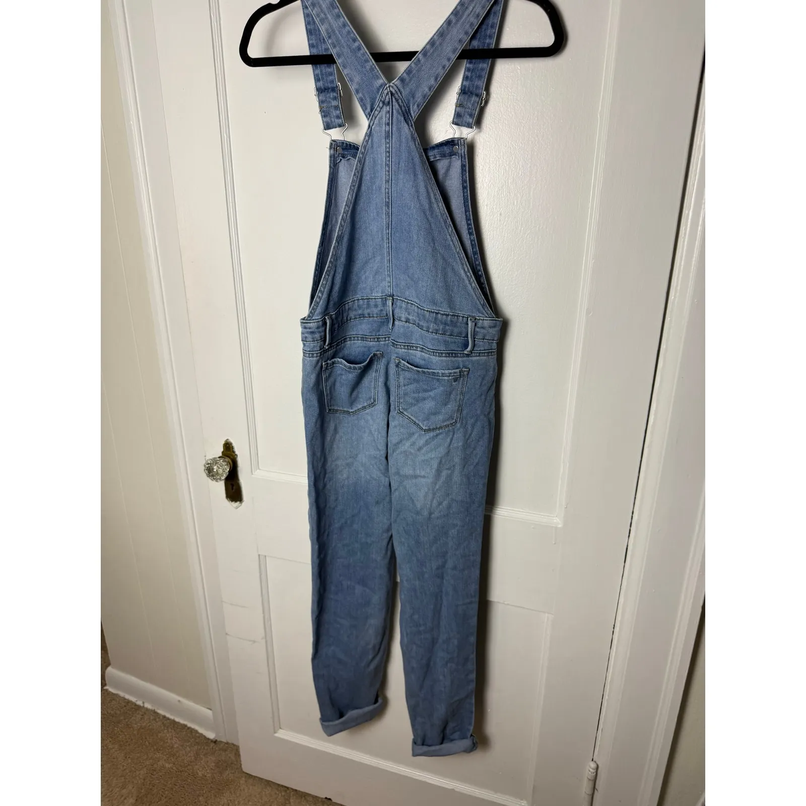 Tractr Denim Stretch Blue Straight Leg Cuffed Overalls Women's Size 6 Western - Image 4