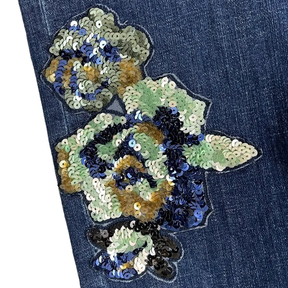 Anthropologie Pilcro and the Letterpress Floral Sequin Slim Boyfriend Jeans 25 - Image 9