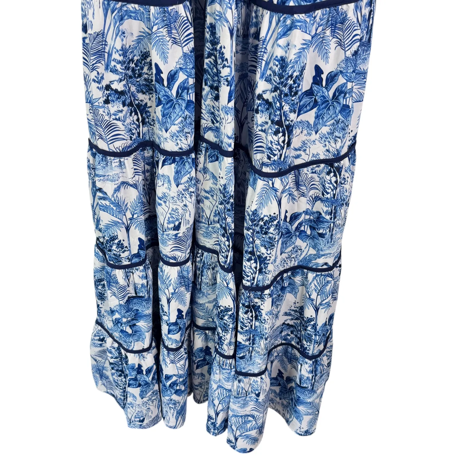 NWT The Sang Boutique Blue & White Tropical Floral Tiered Maxi Dress Large Long - Image 8