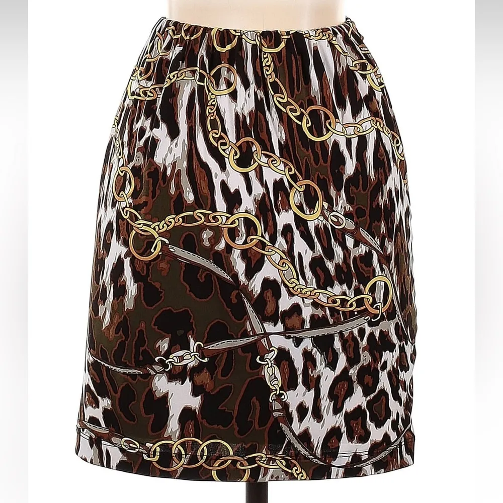 Vintage Cache Brown and Black Leopard Print Chain Faux Wrap Skirt Size 0 XXS XS - Image 2