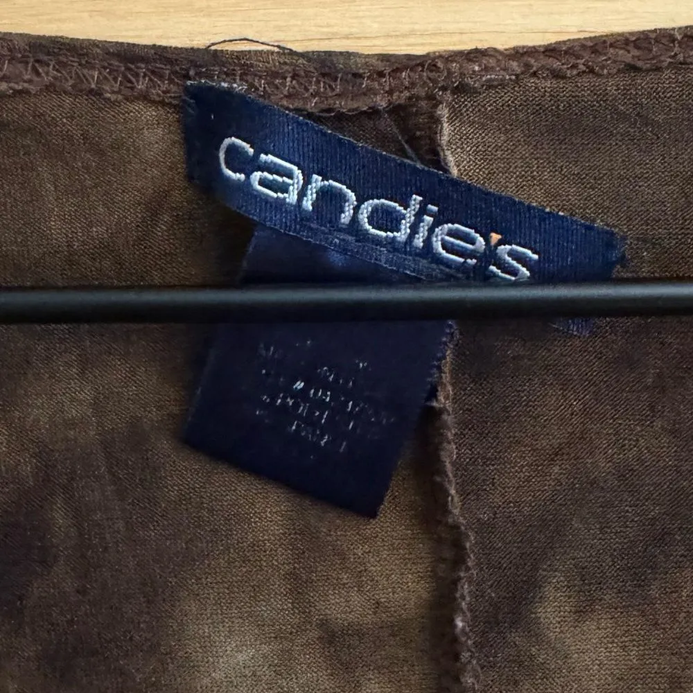 Y2K Candies Size Large Brown Tie Dye Lace Trim Flutter Elbow Sleeve Midi Dress - Image 13