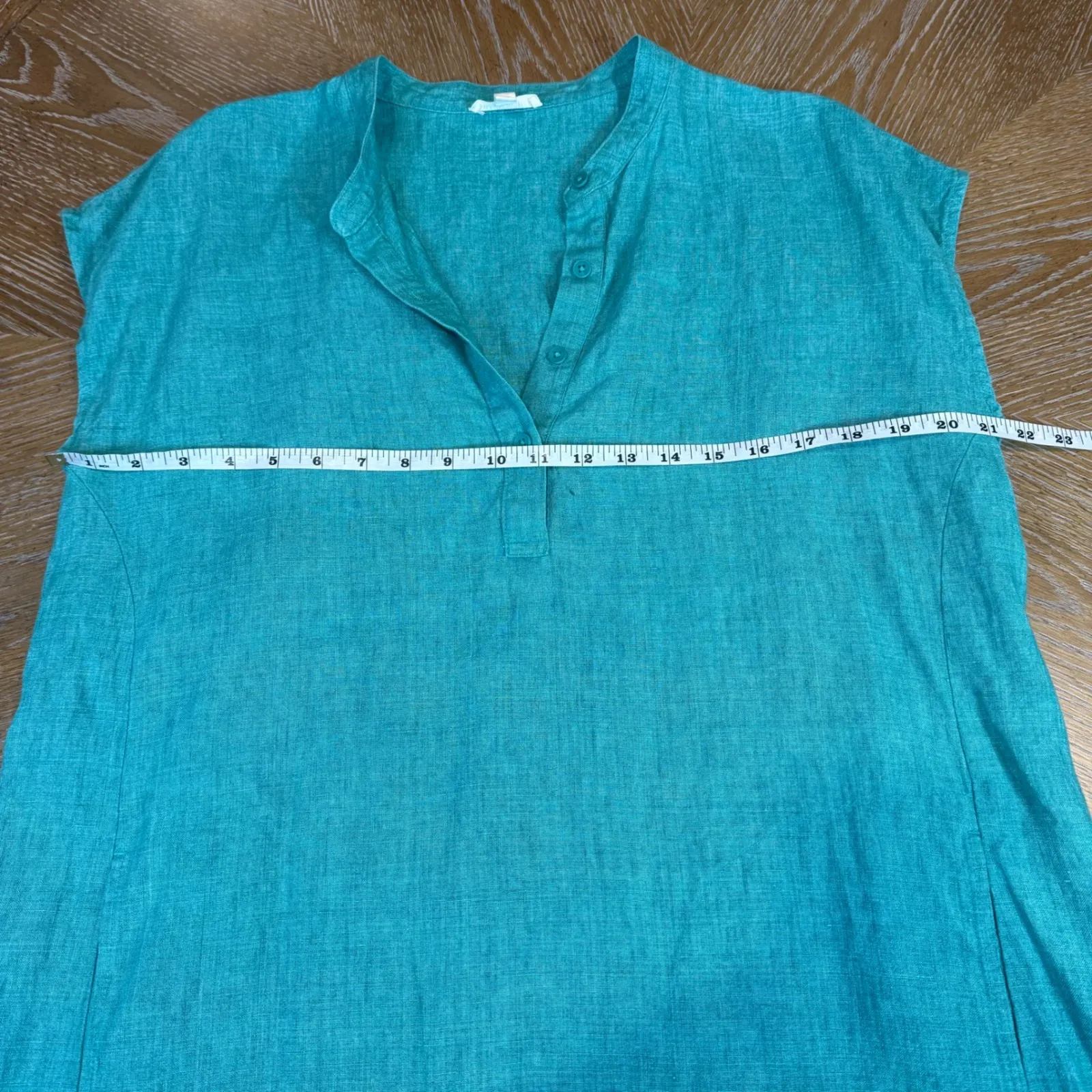 Eileen Fisher Organic Linen Band Collar Cap Sleeve Dress Size Medium - Image 8