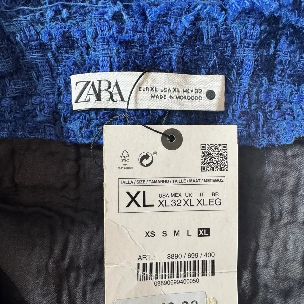 Zara - NWT Blue Tweed Jeweled Mini Dress Pinafore Sz XL - Image 7