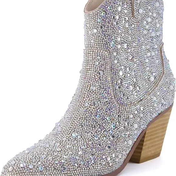 Sparkling Crystal Heeled Boots - Image 2