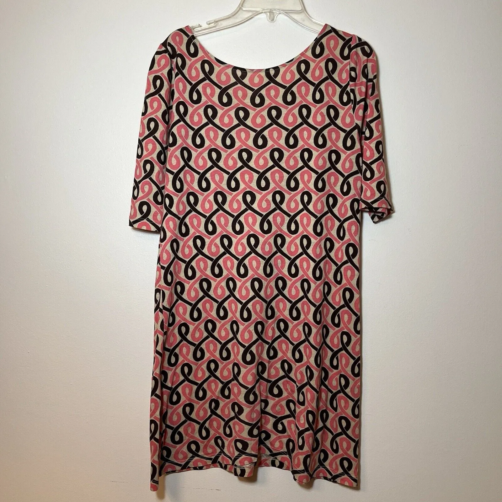 JUICY COUTURE Vintage Shift Dress Pink Geometric Elbow Sleeve Scoop Neck‎ Small - Image 2