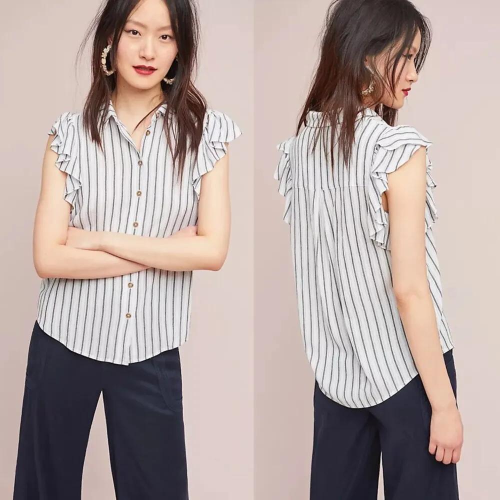 Anthropologie Maeve Fairhope Striped Buttondown Size Large $78 - Image 11