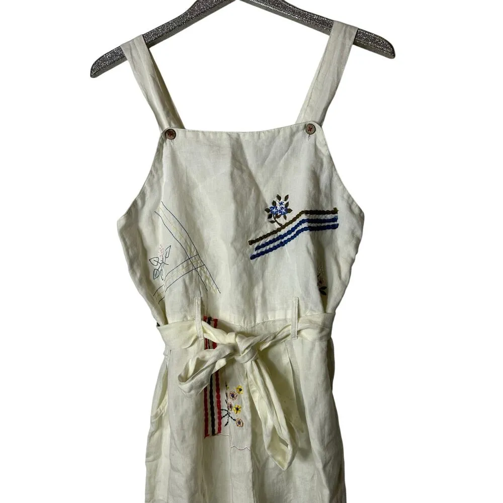 Anthropologie Linen Jumpsuit with Floral Embroidery - Image 3