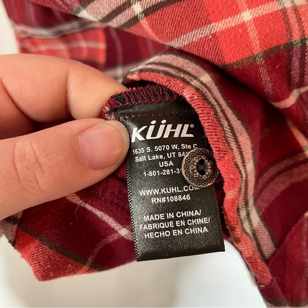 Kuhl  Alina Plaid Flannel Shirt Red Spice Size Medium - Image 6