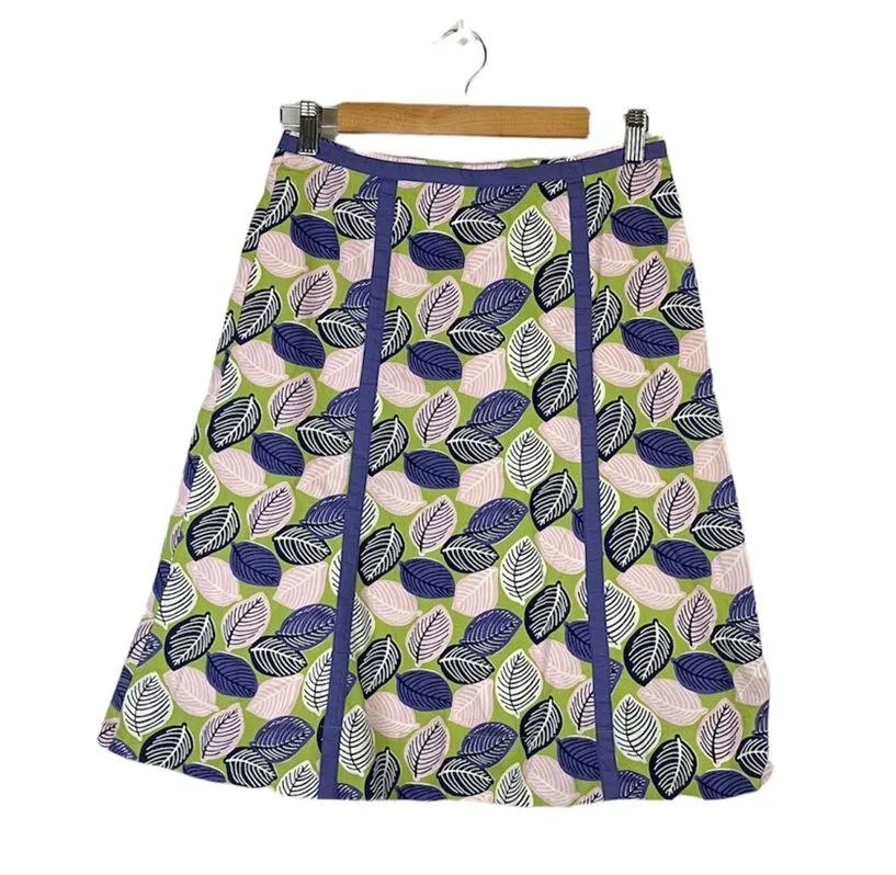 Boden Purple Green Pink Leaf Print Skirt Size 4 - Image 2