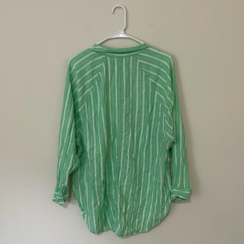Aerie Pool to Party Celebrity Green Linen Blend Button Down Cover Up Top Size M - Image 3