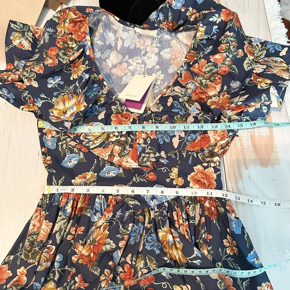 Doen Pecos Liberty Fabric Midi Dress Size XS Indigo Iris Floral - Image 8
